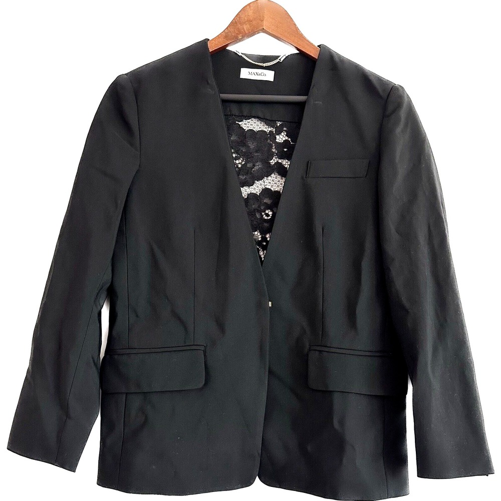 Max & Co. Blazer Jacket Women's Size 6 Black Floral Lace Back Top